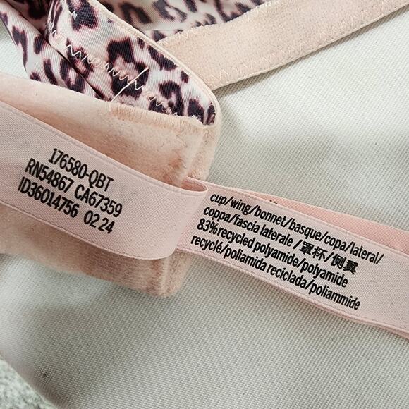Victoria's Secret Padded No Wire Bra Size 34DDD Pink Leopard Print Push Up Sexy - Picture 11 of 15